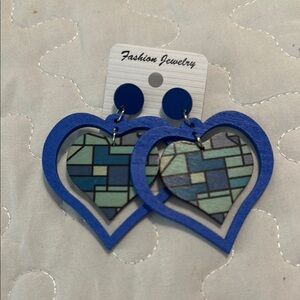 Blue Heart Mosaic Earrings